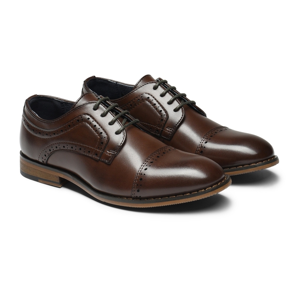 Boys' Non-Slip Cap-Toe Dress Shoes - DARK BROWN - 5